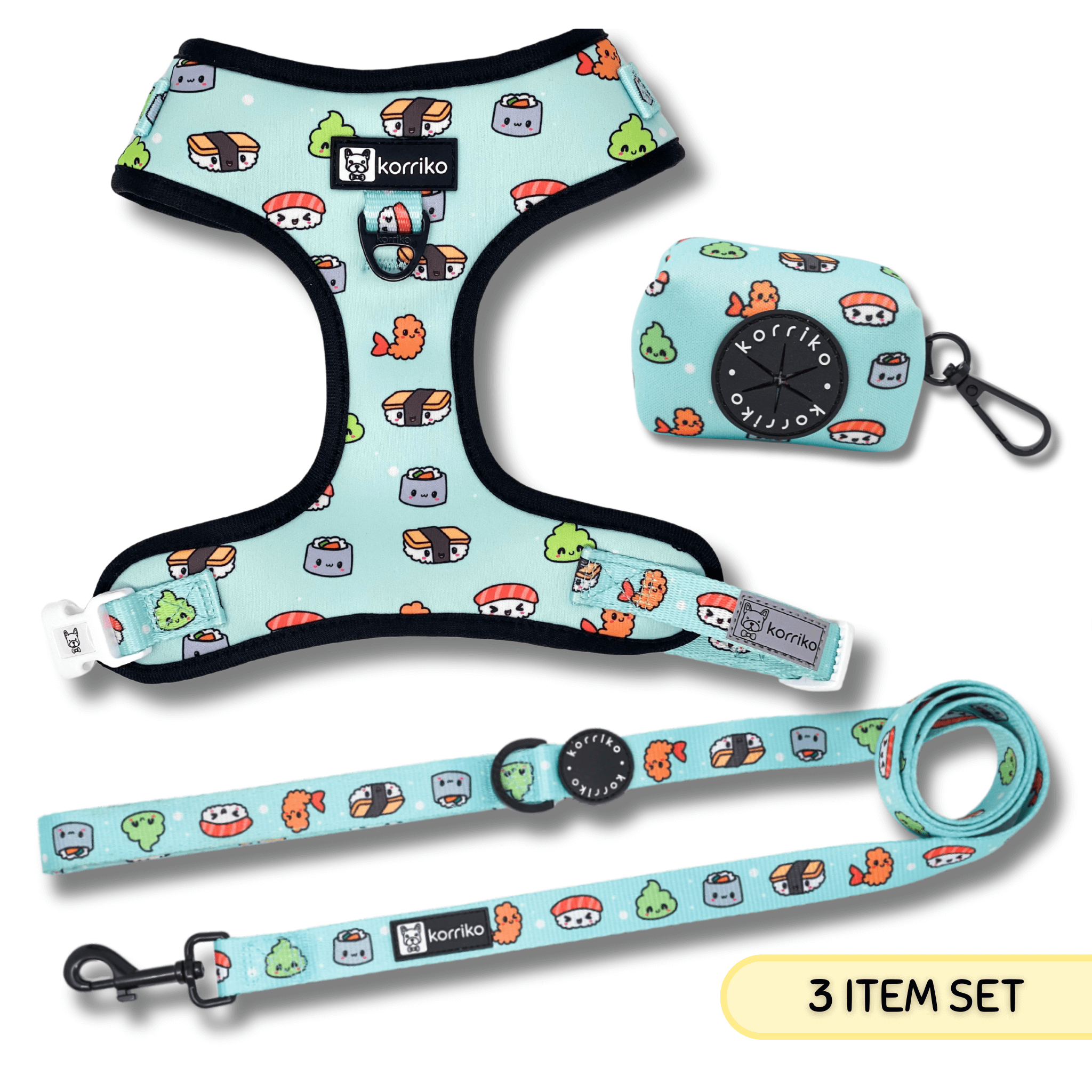 Sushi Essential Walk Set | 3-Piece Matching Harness, Leash & Poop